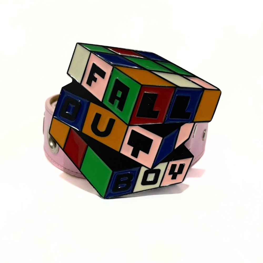 Fall Out Boy Pink Leather Belt with Rubik's Cube Buckle